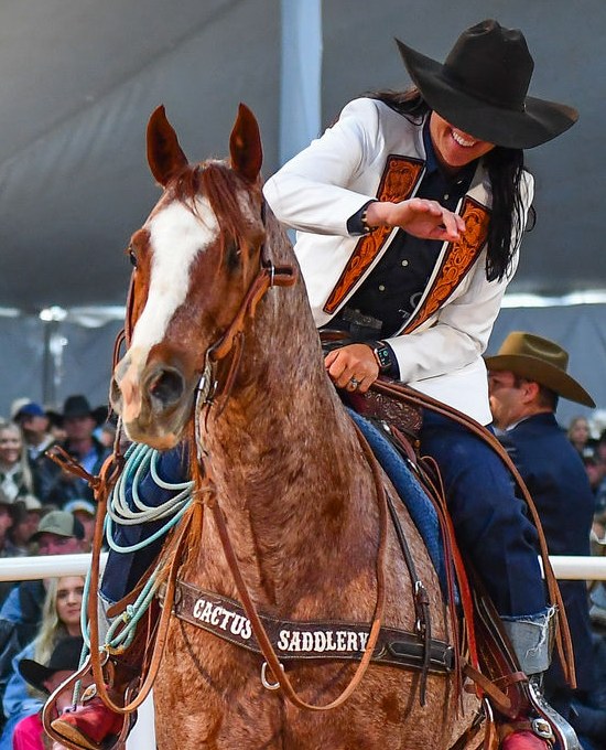 Rusty Peptoboonsmal in the sale ring at the 2024 Horse Sale at Rancho Rio